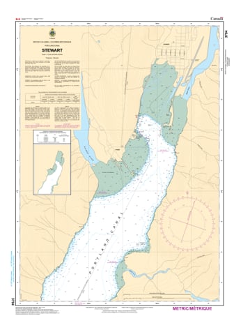 CHS Chart 3794 - Official Canadian Nautical Chart for Stewart, featuring high-detail 1:12,000 scale mapping of the harbor, industrial terminals, and the Portland Canal headwaters.
