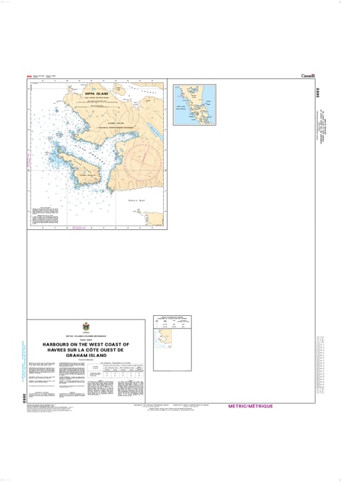 CHS Chart 3860 - Official Canadian Nautical Chart featuring harbor plans for the West Coast of Graham Island, including detailed mapping of Port Louis and Otard Bay.