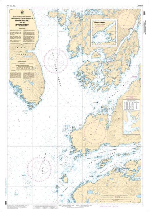 CHS Chart 3934 - Official Canadian Nautical Chart for Approaches to Smith Sound and Rivers Inlet, featuring 1:40,000 scale mapping of the Central Coast transition. CHS Chart 3934 - Official Canadian Nautical Chart for Approaches to Smith Sound and Rivers Inlet, featuring 1:40,000 scale mapping of the Central Coast transition.