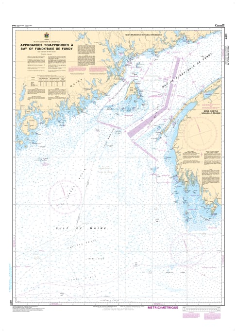Official CHS 4011 Nautical Chart showing the Atlantic approaches and entrance to the Bay of Fundy.