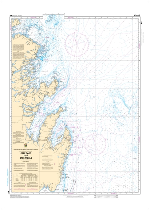 Official CHS 4017 Nautical Chart covering the eastern coast of Newfoundland from Cape Race to Cape Freels.