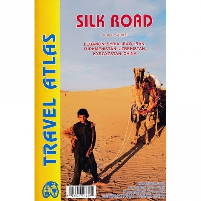 Map spread from Silk Road Travel Atlas showing Samarkand and Tashkent
