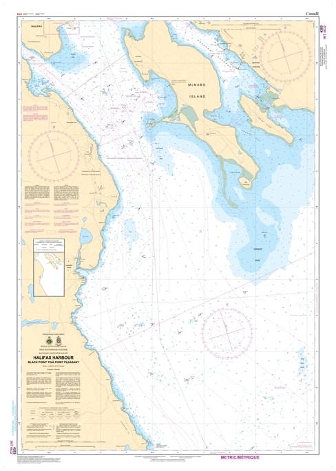 CHS Nautical Chart 4203 of Halifax Outer Harbour featuring McNabs Island, the Northwest Arm, and Point Pleasant Park. CHS Nautical Chart 4203 of Halifax Outer Harbour featuring McNabs Island, the Northwest Arm, and Point Pleasant Park.