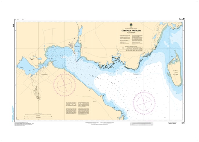 CHS Nautical Chart 4379 Liverpool Harbour detailed 1:8,400 scale marine map showing Mersey River mouth, bathymetry, and navigation aids.