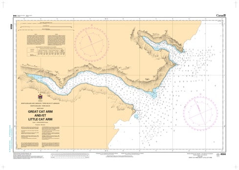 Official CHS Nautical Chart 4504 showing Great Cat Arm and Little Cat Arm in White Bay, Newfoundland. Official CHS Nautical Chart 4504 showing Great Cat Arm and Little Cat Arm in White Bay, Newfoundland.