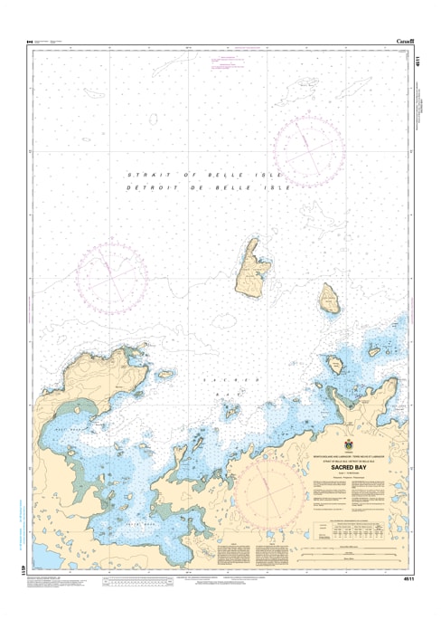 Official CHS Nautical Chart 4511 showing Sacred Bay, Great Sacred Island, and the waters near L’Anse aux Meadows, Newfoundland. Official CHS Nautical Chart 4511 showing Sacred Bay, Great Sacred Island, and the waters near L’Anse aux Meadows, Newfoundland.