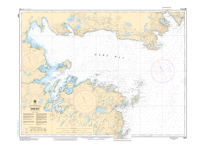 Official CHS Nautical Chart 4515 showing Hare Bay, Main Brook, and the Hare Bay Islands Ecological Reserve in Newfoundland. Official CHS Nautical Chart 4515 showing Hare Bay, Main Brook, and the Hare Bay Islands Ecological Reserve in Newfoundland.