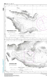 Canadian Hydrographic Service CHS Chart 4540 Anchorages in White Bay marine navigation paper chart featuring harbor depth soundings in Newfoundland. Canadian Hydrographic Service CHS Chart 4540 Anchorages in White Bay marine navigation paper chart featuring harbor depth soundings in Newfoundland.