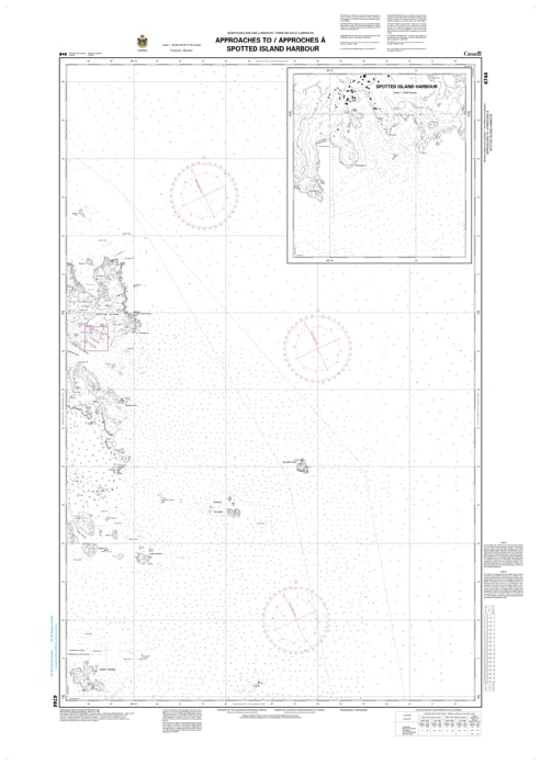 Official Canadian Hydrographic Service CHS Chart 4744 showing coastal depth soundings and navigation aids for the approaches to Spotted Island Harbour.