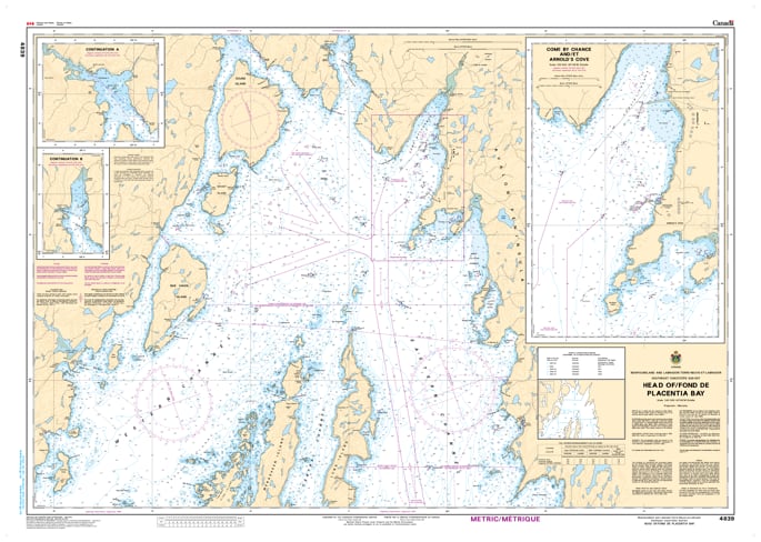 Official Canadian Hydrographic Service CHS Chart 4839 for Head of Fond de Placentia Bay featuring a 1:40,000 scale and coastal depth soundings.