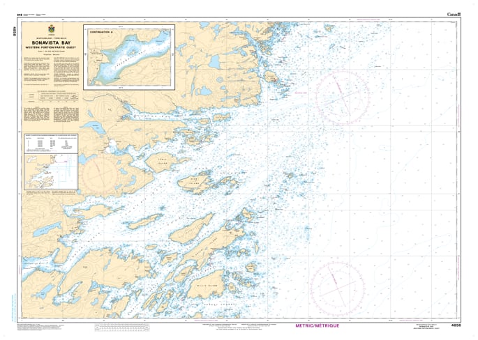 Canadian Hydrographic Service CHS Chart 4856 showing marine navigation map of the western portion of Bonavista Bay including St. Brendan's and Glovertown Newfoundland