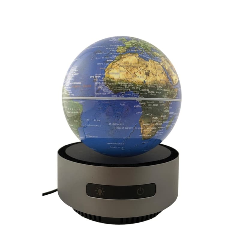 Experience the magic of physics with the Replogle 6-inch levitating globe. This self-floating blue ocean globe uses magnetic suspension to hover in mid-air. Perfect for desks and STEM gifts. Experience the magic of physics with the Replogle 6-inch levitating globe. This self-floating blue ocean globe uses magnetic suspension to hover in mid-air. Perfect for desks and STEM gifts.