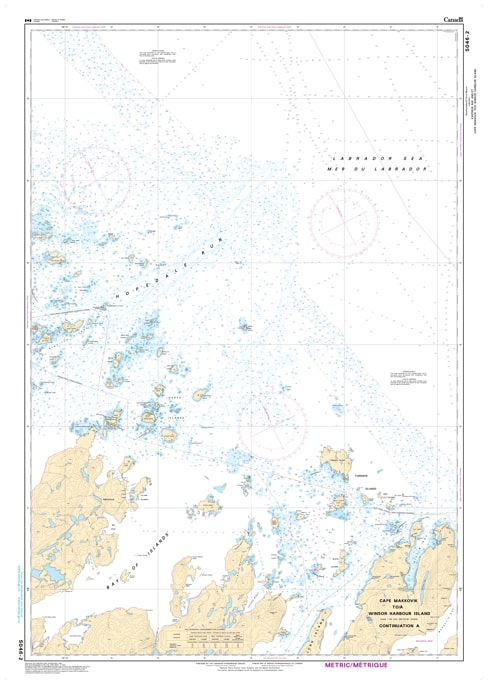 Official Canadian Hydrographic Service nautical chart 5046 of Kaipokok Bay and Cape Makkovik to Winsor Harbour Island, detailing marine depth soundings and the Postville harbor inset. Official Canadian Hydrographic Service nautical chart 5046 of Kaipokok Bay and Cape Makkovik to Winsor Harbour Island, detailing marine depth soundings and the Postville harbor inset.