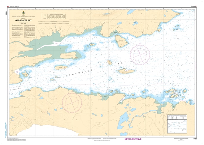 Navigate Labrador's Groswater Bay safely with CHS Chart 5162. Features official hydrographic depths, navigational aids, and coastal configurations for the entrance to Hamilton Inlet. The gold standard for Northern mariners. Navigate Labrador's Groswater Bay safely with CHS Chart 5162. Features official hydrographic depths, navigational aids, and coastal configurations for the entrance to Hamilton Inlet. The gold standard for Northern mariners.
