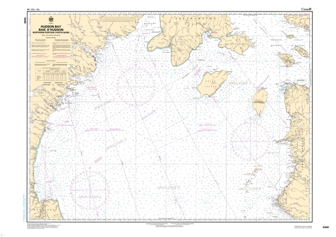 Official CHS Nautical Chart 5449 showing the Northern Portion of Hudson Bay, including Southampton Island and the Arctic marine corridors. Official CHS Nautical Chart 5449 showing the Northern Portion of Hudson Bay, including Southampton Island and the Arctic marine corridors.