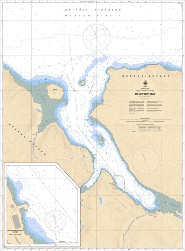Official Canadian Hydrographic Service CHS Chart 5457 for Deception Bay featuring a 1:25,000 scale and coastal bathymetric depth soundings.