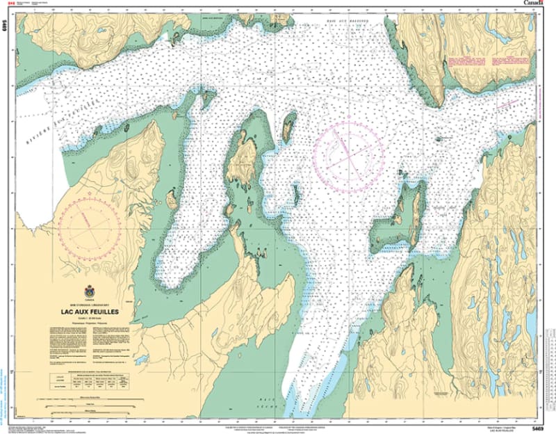 Official Canadian Hydrographic Service CHS Chart 5469 for Lac aux Feuilles featuring a 1:30,000 scale and bathymetric depth soundings.