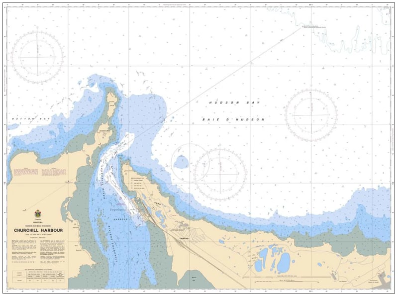 Official Canadian Hydrographic Service CHS Chart 5640 for Churchill Harbour featuring a 1:12,000 scale and detailed bathymetric depth soundings. Official Canadian Hydrographic Service CHS Chart 5640 for Churchill Harbour featuring a 1:12,000 scale and detailed bathymetric depth soundings.