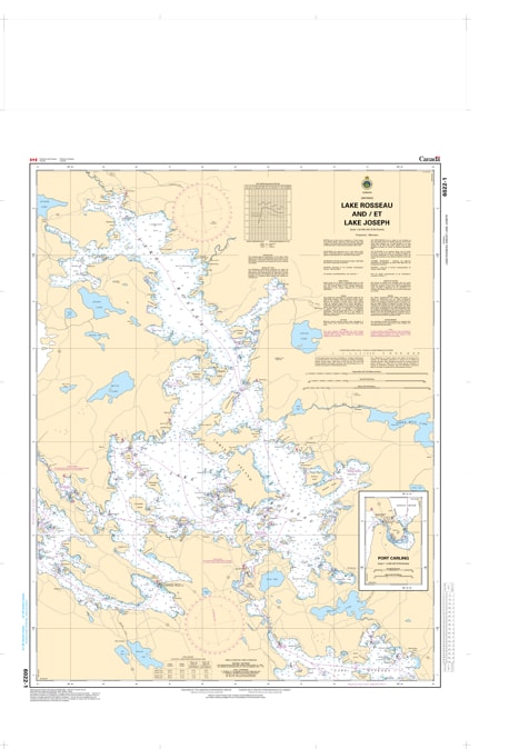 Official nautical chart 6022 showing depth soundings, navigation channels, and island topography for Lake Rosseau and Lake Joseph in Muskoka.