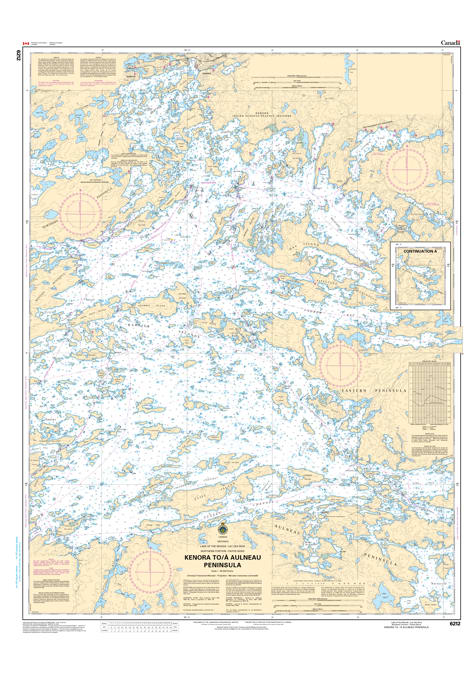 6212 Kenora to Aulneau Peninsula Northern Portion Nautical Chart showing water depths and navigation aids