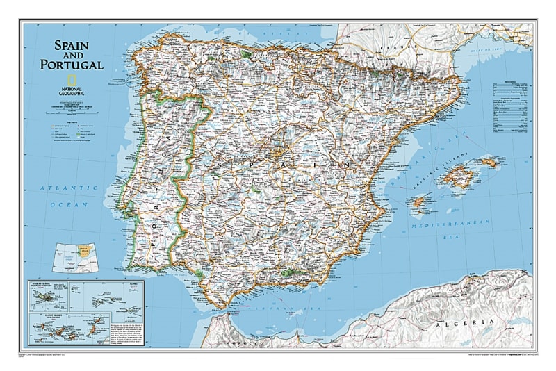 National Geographic Spain & Portugal Classic Wall Map showing detailed countries, major cities, and islands National Geographic Spain & Portugal Classic Wall Map showing detailed countries, major cities, and islands