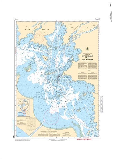 Official CHS 6259 nautical chart for Kettle Island to Martin Point showing water depths, navigational aids, and coastal details. Official CHS 6259 nautical chart for Kettle Island to Martin Point showing water depths, navigational aids, and coastal details.