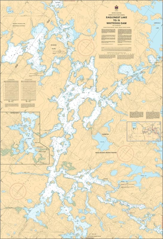 Official CHS 6285 nautical chart for Eaglenest Lake to Whitedog Dam featuring river depths, navigational hazards, and shoreline details. Official CHS 6285 nautical chart for Eaglenest Lake to Whitedog Dam featuring river depths, navigational hazards, and shoreline details.
