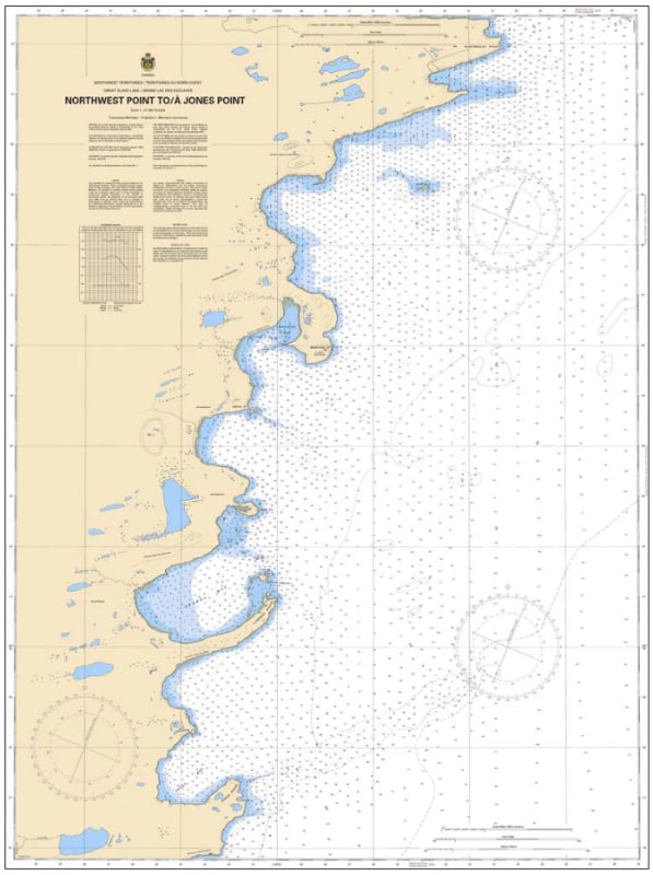 Official Canadian Hydrographic Service CHS Chart 6358 for Northwest Point to Jones Point on Great Slave Lake featuring bathymetric depth soundings, shorelines, and navigation aids.