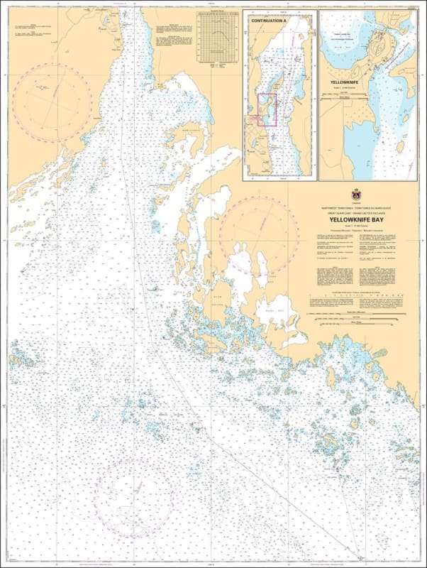 Official Canadian Hydrographic Service CHS Chart 6369 for Yellowknife Bay on Great Slave Lake featuring bathymetric soundings, detailed insets of Yellowknife harbor, and local navigation aids.