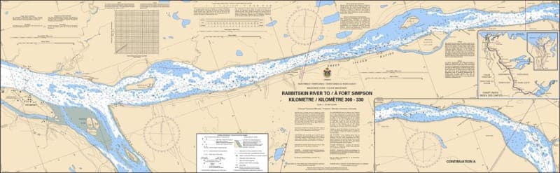 Official Canadian Hydrographic Service CHS Chart 6409 for Rabbitskin River to Fort Simpson on the Mackenzie River featuring detailed river bathymetry, navigation channels, and shoreline details. Official Canadian Hydrographic Service CHS Chart 6409 for Rabbitskin River to Fort Simpson on the Mackenzie River featuring detailed river bathymetry, navigation channels, and shoreline details.