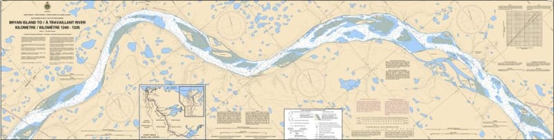 Official Canadian Hydrographic Service CHS Chart 6424 for Bryan Island to Travaillant River on the Mackenzie River featuring detailed river bathymetry, navigation channels, and shoreline details.