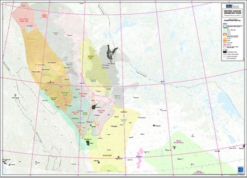 WCSB oil and gas play map: Laminated geological map for business decisions. Features Montney, Duvernay, Cardium, Bakken, Athabasca Oil Sands & 20+ major formations. Large Laminated Western Canada Sedimentary Basin (WCSB) Oil & Gas Play Map: All Major Form