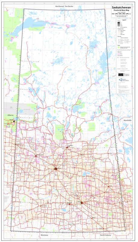 Saskatchewan Provincial Base Map 1:1,000,000 DLS Grid Wall Map.