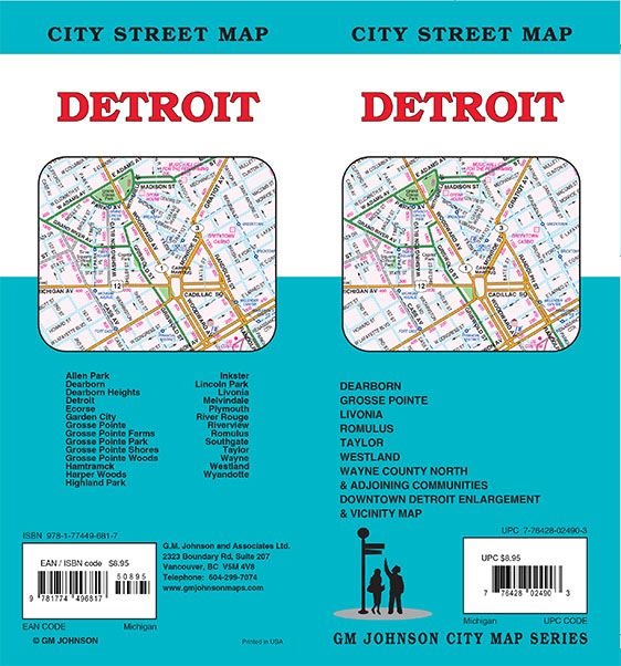 Detroit Michigan city street map showing Dearborn, Livonia, Grosse Pointe, and Downtown Detroit landmarks. Detroit Michigan city street map showing Dearborn, Livonia, Grosse Pointe, and Downtown Detroit landmarks.