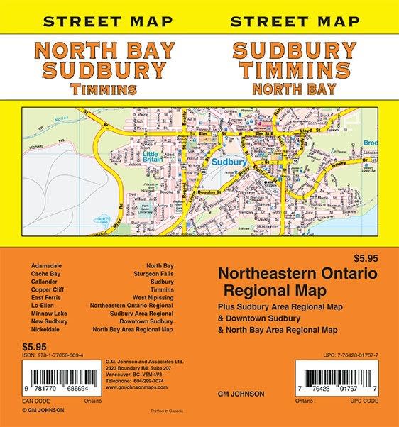 Sudbury, Timmins Street Map Adamsdale, Cache Bay, Callander, Copper Cliff, East Ferris, Lo-Ellen, Minnow Lake, New Sudbury, Nickeldale, North Bay, Sturgeon Falls, Sudbury, Timmins, West Nipissing, Northeastern Ontario Regional, Sudbury Area Regional, Down