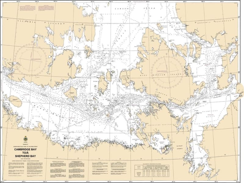 Canadian Hydrographic Service CHS 7083 Cambridge Bay to Shepherd Bay nautical chart depicting marine depths, coastal topography, and navigation aids.
