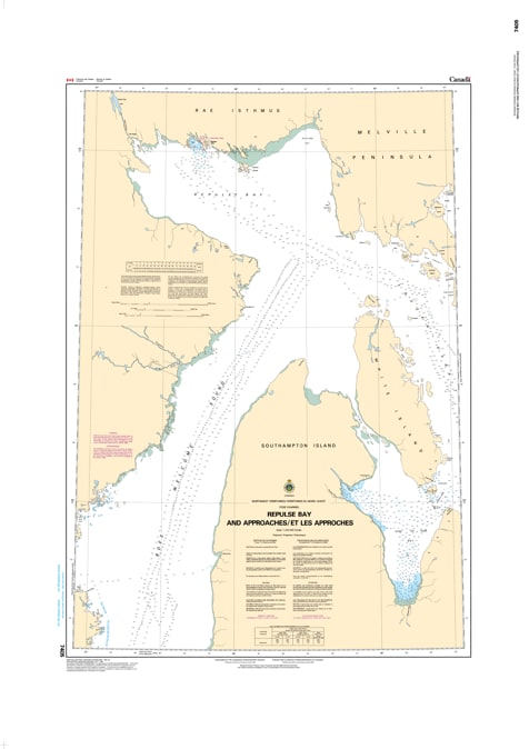 Canadian Hydrographic Service CHS official marine nautical chart 7405 mapping Repulse Bay (Naujaat) and its coastal approaches in Nunavut.