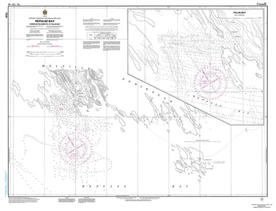 Official Canadian Hydrographic Service CHS 1:31,700 scale harbor nautical chart 7430 detailing the marine corridor from Repulse Bay Harbours Islands to Talun Bay.