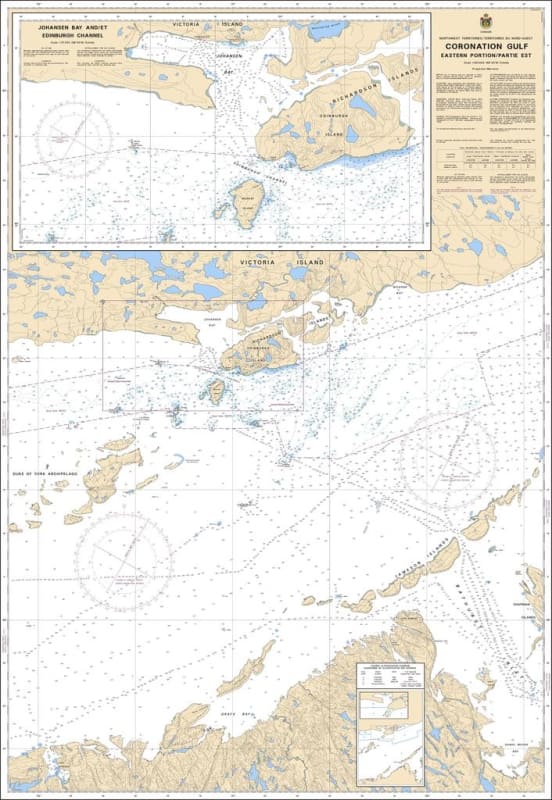 Official Canadian Hydrographic Service CHS Chart 7778 detailing the Coronation Gulf Eastern Portion (Partie Est) marine corridor and its island-strewn approaches near Nunavut. Official Canadian Hydrographic Service CHS Chart 7778 detailing the Coronation Gulf Eastern Portion (Partie Est) marine corridor and its island-strewn approaches near Nunavut.