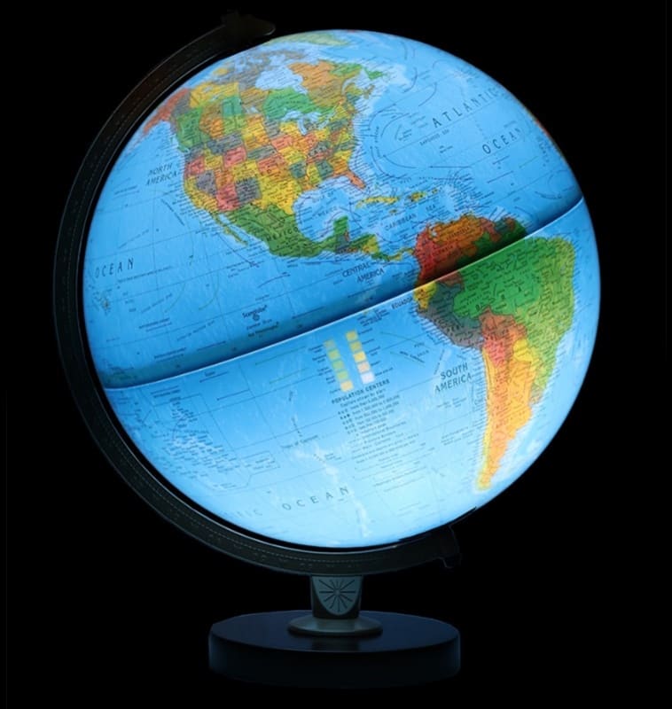 Discover the best of both worlds with the Livingston 12-inch Illuminated Raised Relief Globe. This traditionally styled globe is a marvel of cartography, featuring a unique 2-in-1 map that makes it perfect for students and adults alike. When unlit, the gl