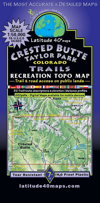 Crested Butte and Taylor Park Colorado trail map showing topographic routes, West Maroon Pass, and Tincup multi-use trails. Crested Butte and Taylor Park Colorado trail map showing topographic routes, West Maroon Pass, and Tincup multi-use trails.