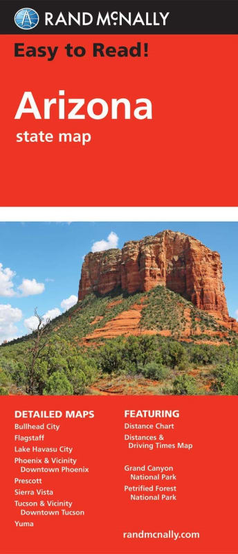 Rand McNally Arizona Easy To Read state road map featuring large print, highway details, and mileage charts for Arizona travel. Rand McNally Arizona Easy To Read state road map featuring large print, highway details, and mileage charts for Arizona travel.