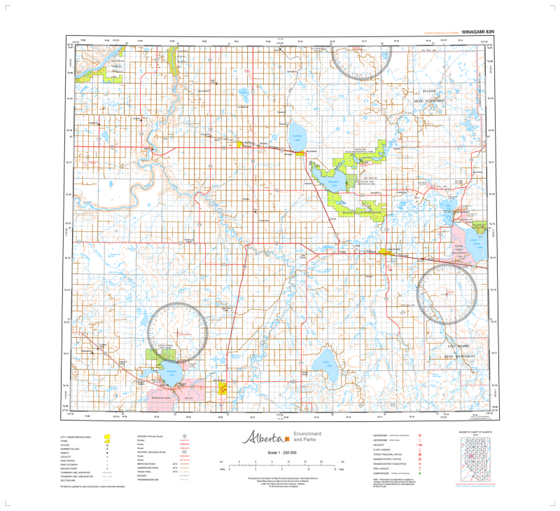 AB083N - WINAGAMI - Topographic Map. The Alberta 1:250,000 scale paper topographic map series is part of the Alberta Environment & Parks Map Series. They are also referred to as topo or topographical maps is very useful for providing an overview of an are