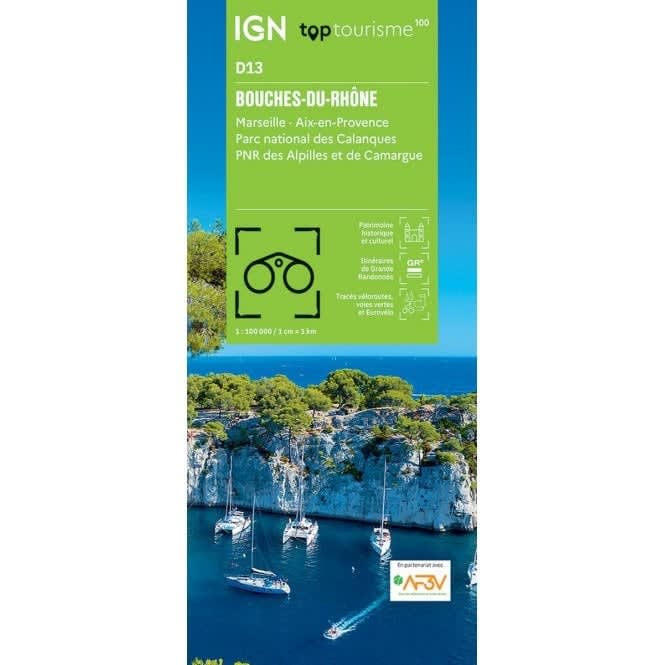 BOUCHES DU RHONE TRAVEL MAP FRANCE. The brand new revision of the IGN Top 100 maps - originally designed for cyclists they should appeal to anyone who wants to explore their holiday area of France in detail by walking, cycling or by car.