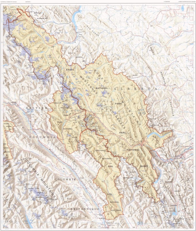 Embark on an epic journey through Canada's most renowned mountain landscapes with our First Edition Wall Map of Banff, Kootenay, Yoho, and Jasper National Parks. This premium, large-format map is the ultimate guide for adventurers, a stunning piece of dec