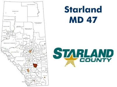 Starland County MD 47 Landowner Map showing landowner names near Delia and Morrin with the Red Deer River valley highlighted