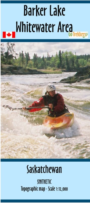 Barker Lake Whitewater Area satellite canoe map featuring classified rapids, portage paths, and campsites on waterproof synthetic paper.