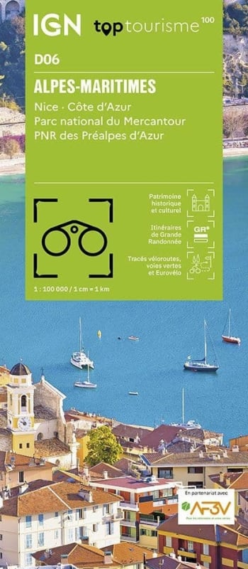 IGN Top 100 (D06) Alpes-Maritimes travel map featuring Nice, Cannes, Mercantour National Park, and GR hiking trails. IGN Top 100 (D06) Alpes-Maritimes travel map featuring Nice, Cannes, Mercantour National Park, and GR hiking trails.