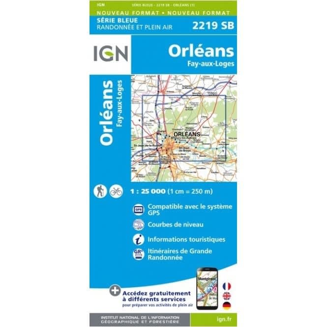 Detailed 1:25,000 scale IGN topographic map of Orléans and the Orléans Forest showing hiking trails, contour lines, and the Loire River. Detailed 1:25,000 scale IGN topographic map of Orléans and the Orléans Forest showing hiking trails, contour lines, and the Loire River.