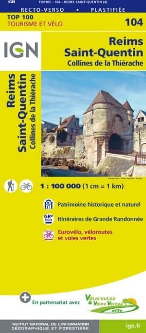 Reims Saint-Quentin France Travel & Road Map. The brand new revision of the IGN Top 100 maps - originally designed for cyclists they should appeal to anyone who wants to explore their holiday area of France in detail by walking, cycling or by car. IGN say